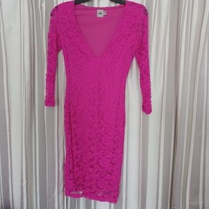 Hot pink mini dress.